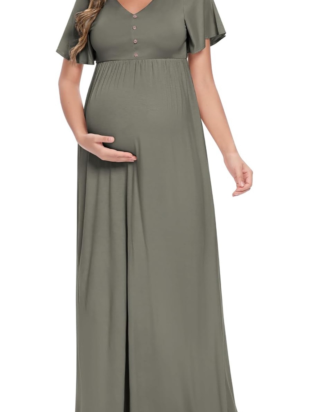 Maternity Maxi Skirt in Olive Green with V-Neck